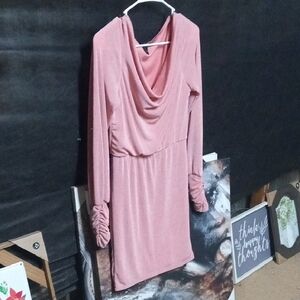 Elegant Pink Cowl Neck Dress